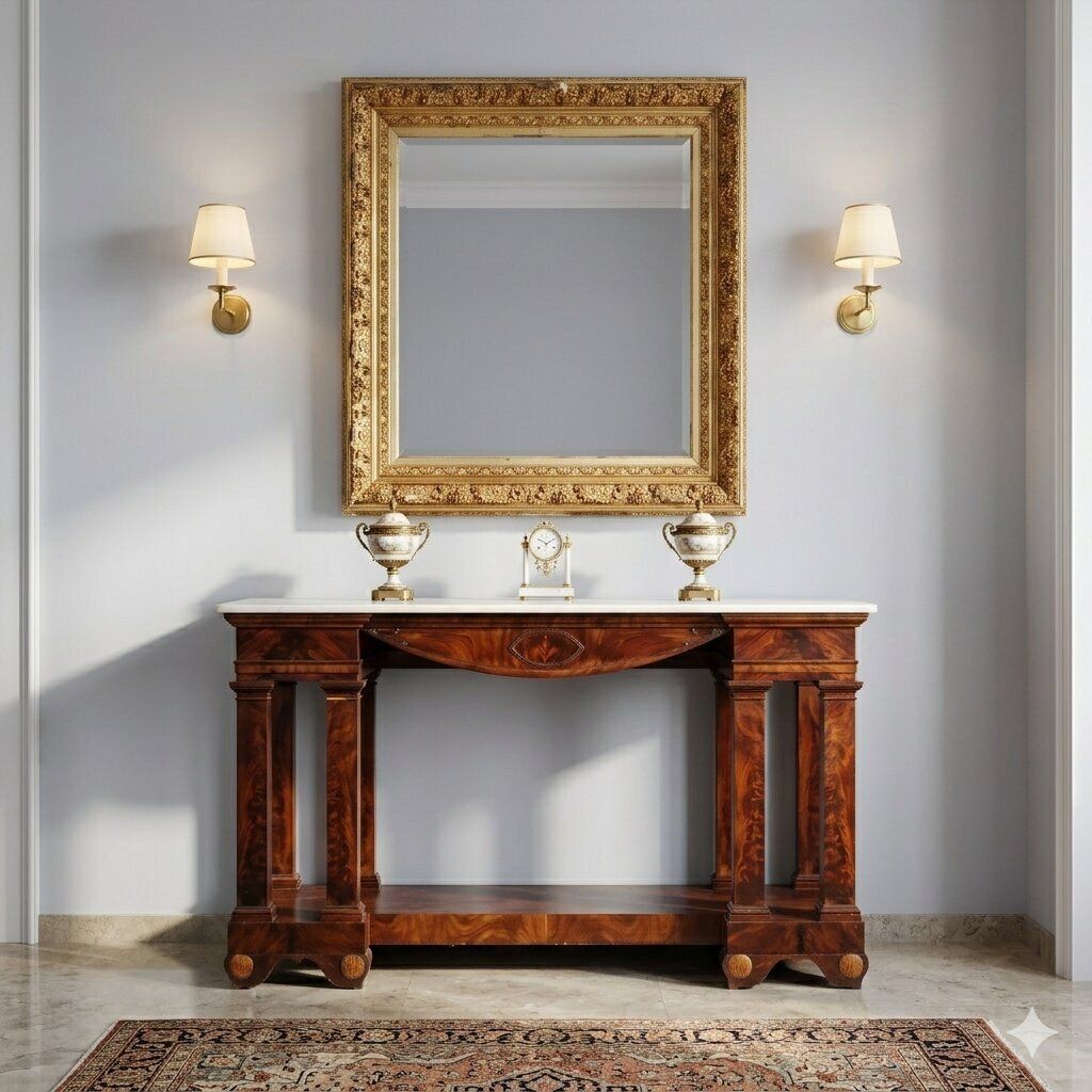 Empire consoletafel Wit Marmer Mahonie 19e Eeuw photo furniture