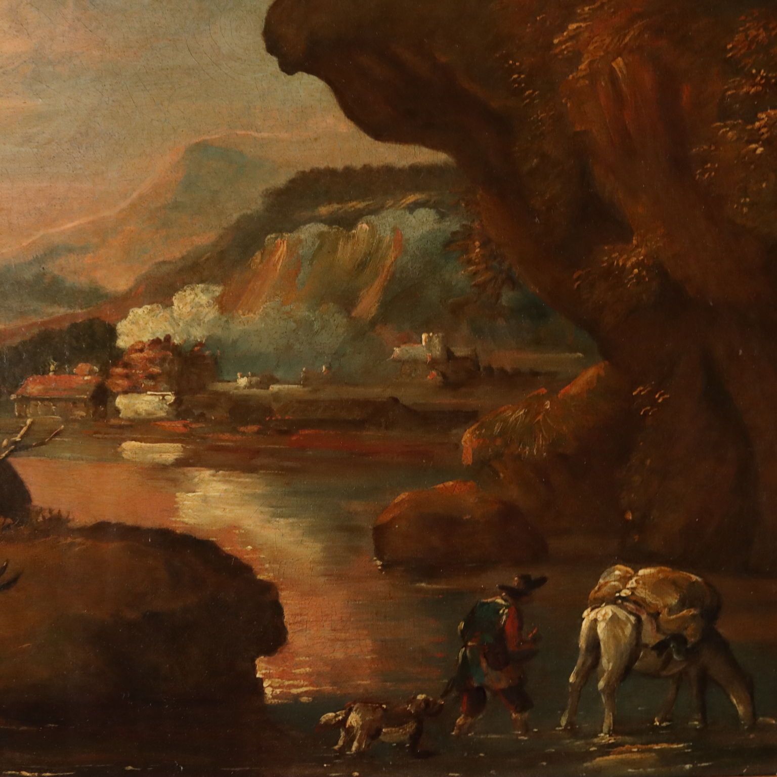 Tableau d'époque, paysage avec bergers, huile sur toile, XVIIe siècle photo 2960.0