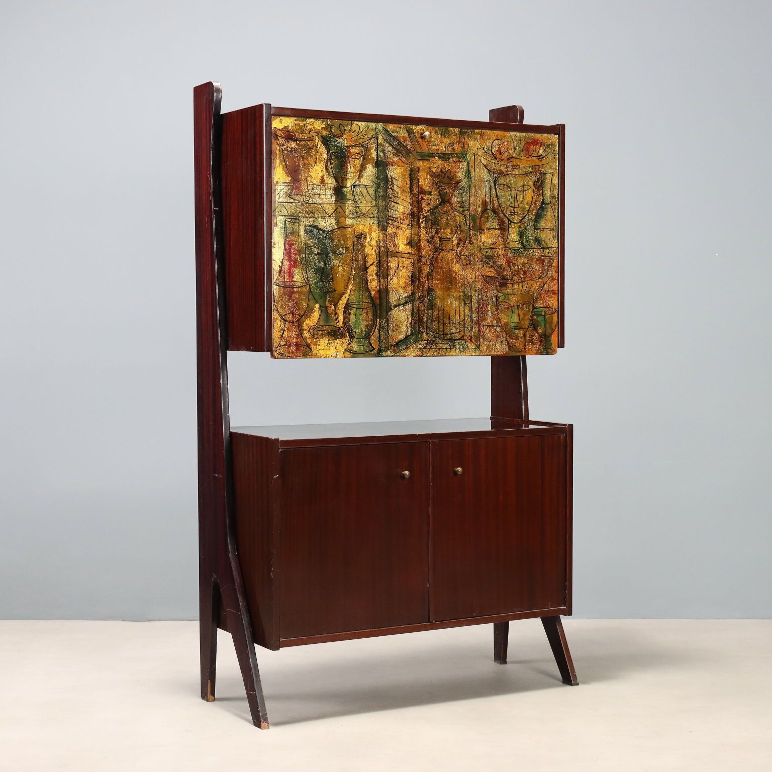 Vintage Barkast Mahonie Klepcompartiment Design 1960s