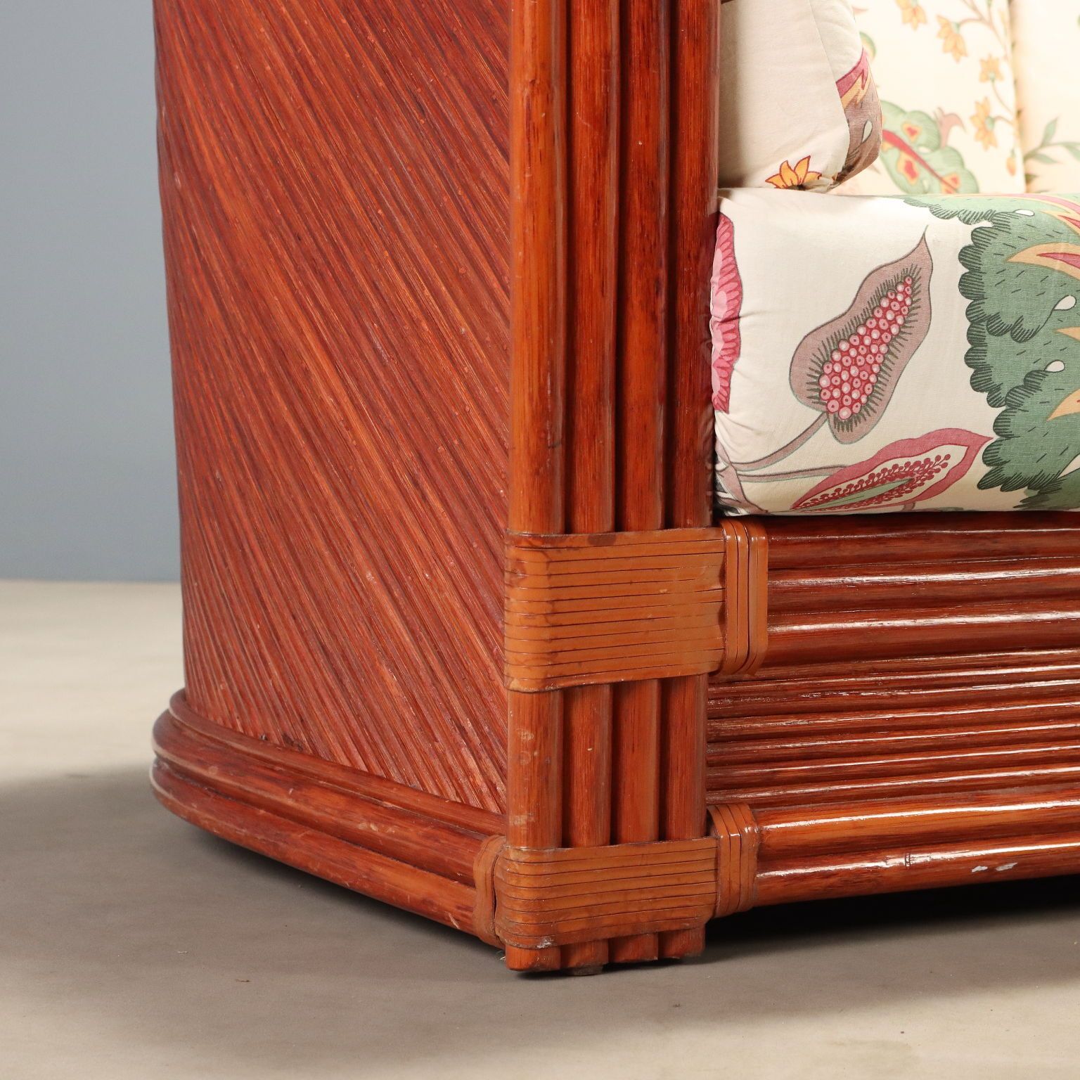 1980s Rattan And Red Lacquered Bamboo Sofa photo buy
