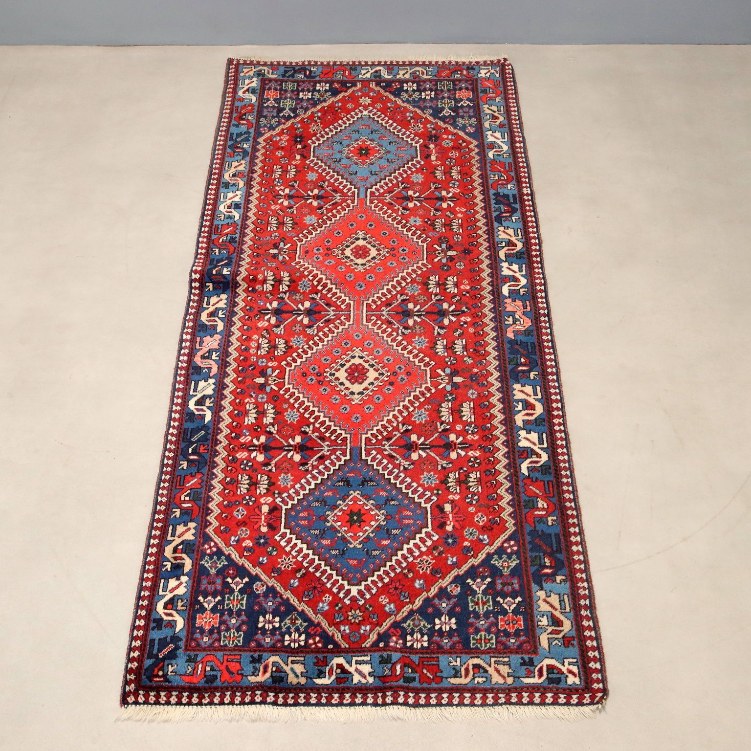 Antiek Aziatisch tapijt, wol, zware knoop, handgemaakt, 79 x 34 in photo for sale