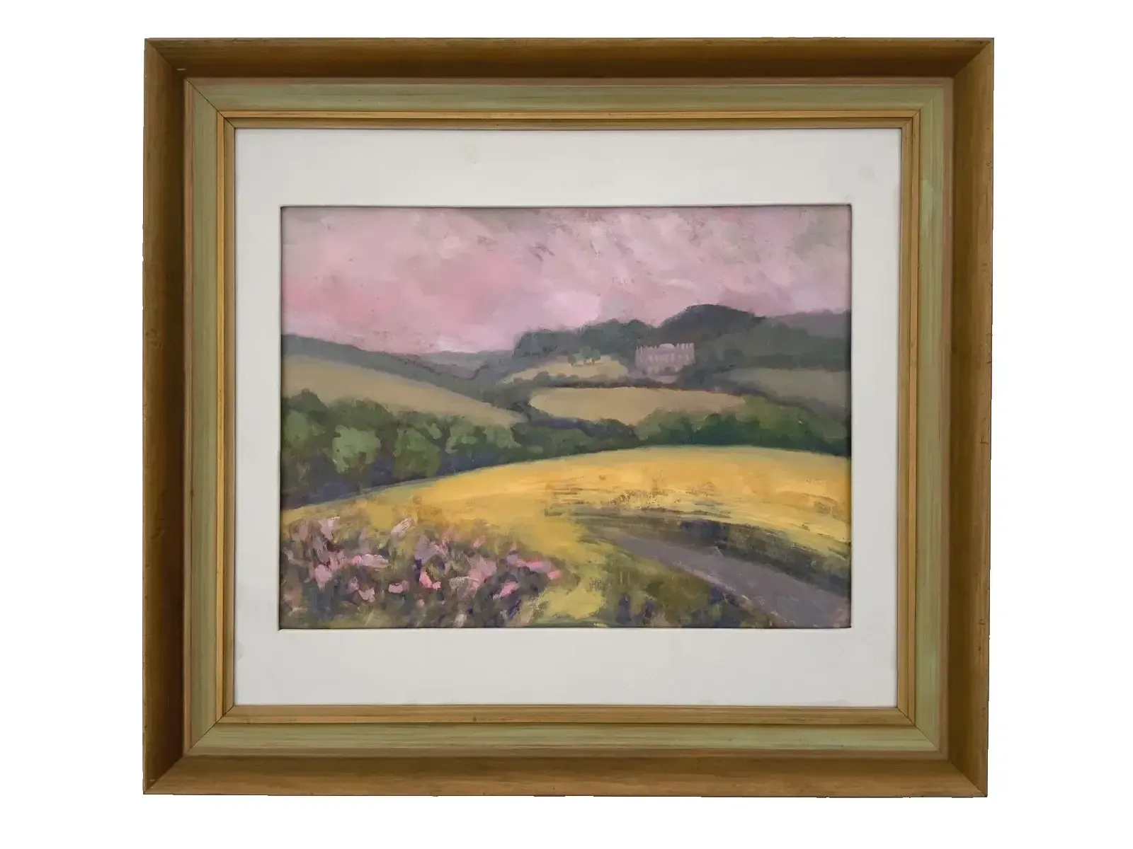 Vintage olieverfschilderij Zonsondergang in Wentworth, landschap door R. Grinberg, jaren 2000