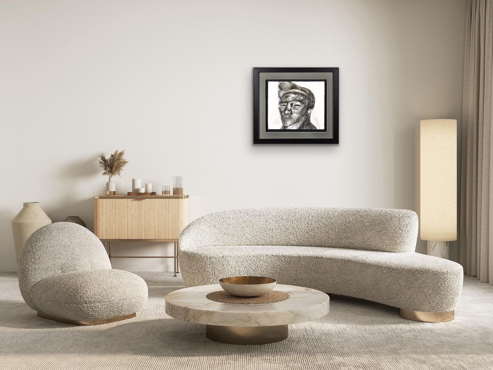 Jack Crabtree, geb. 1938. Welshe mijnwerker. Mixed media. Ingelijst sociaal-realistisch kunstwerk, jaren 1970. Steenkoolmijnbouw in Zuid-Wales. Modern Brits, 20e eeuw. photo vinterior