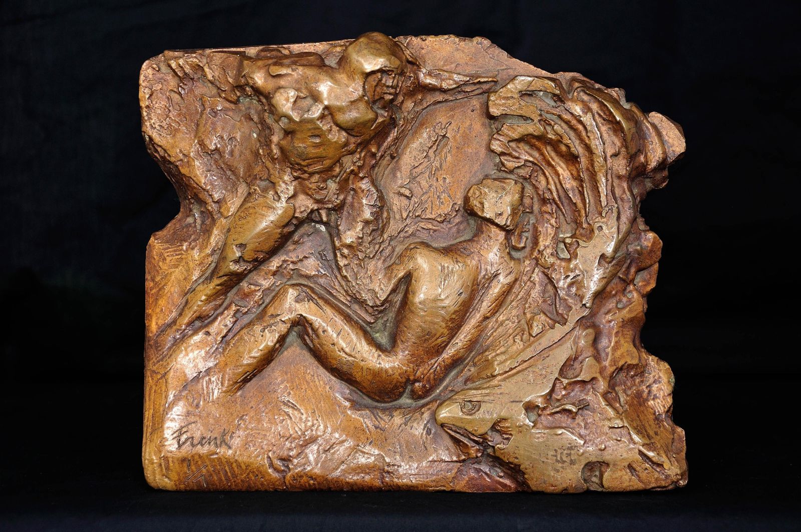 Dame Elisabeth Frink, 1930-1993. Maquette en bronze, Man and Eagle. Numérotée 1/7. Conçue et réalisée en 1967. Référencée au catalogue raisonné.