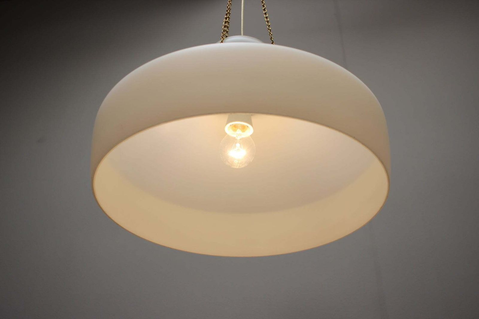 1970s Czechoslovak Mid Century Modern Pendant Lamp In Opaline Milk Glass And Bra photo vintage