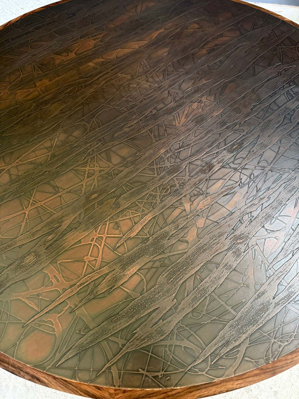 photo vintage Midcentury Modern Scandinavian Design Teak And Sculptural Copper Inlay Coffee Table, Denmark 1960's