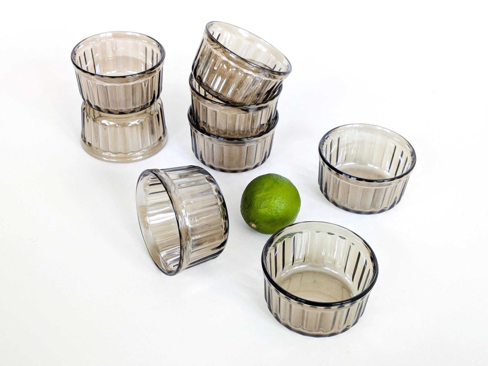 Vintage Arcuisine Rookglazen Ramekins Set Van 8 jaren 1970-80 Soufflé Of Dessertschaaltjes photo Woonaccessoires