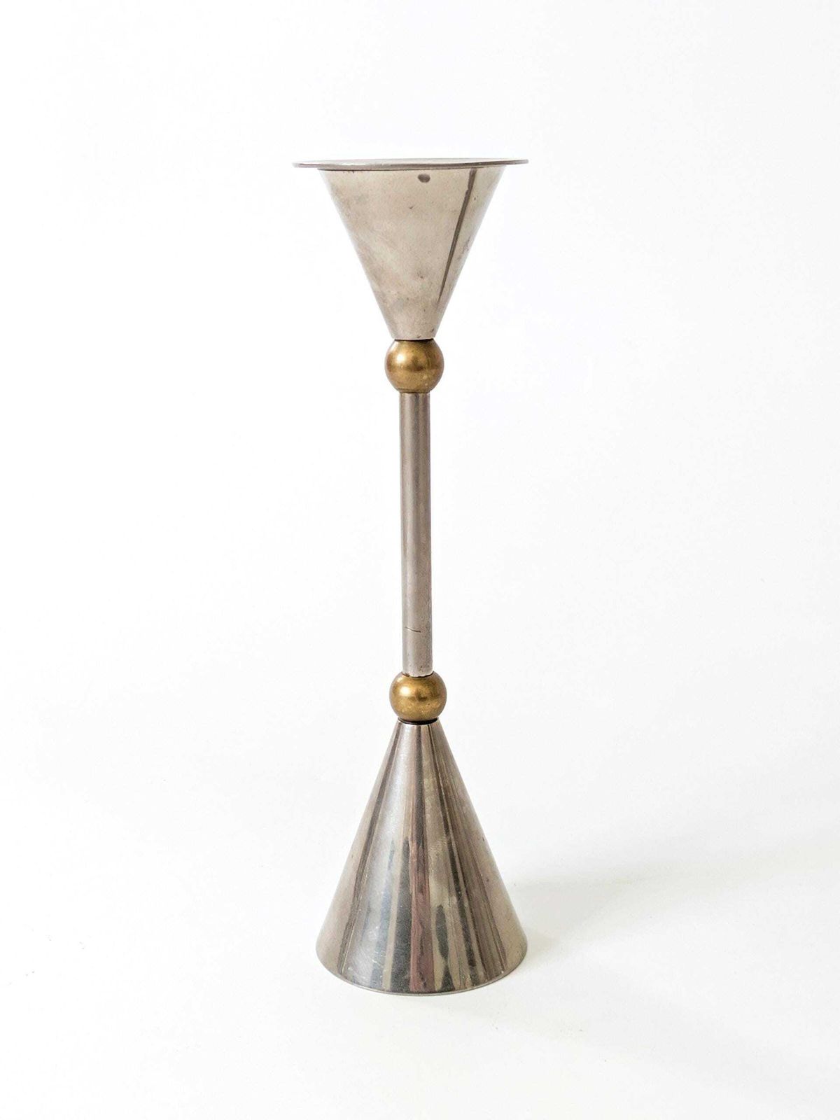 Paar Vintage Postmodern Memphis Kandelaars 1980s Messing Staal Kegelvorm photo Woonaccessoires