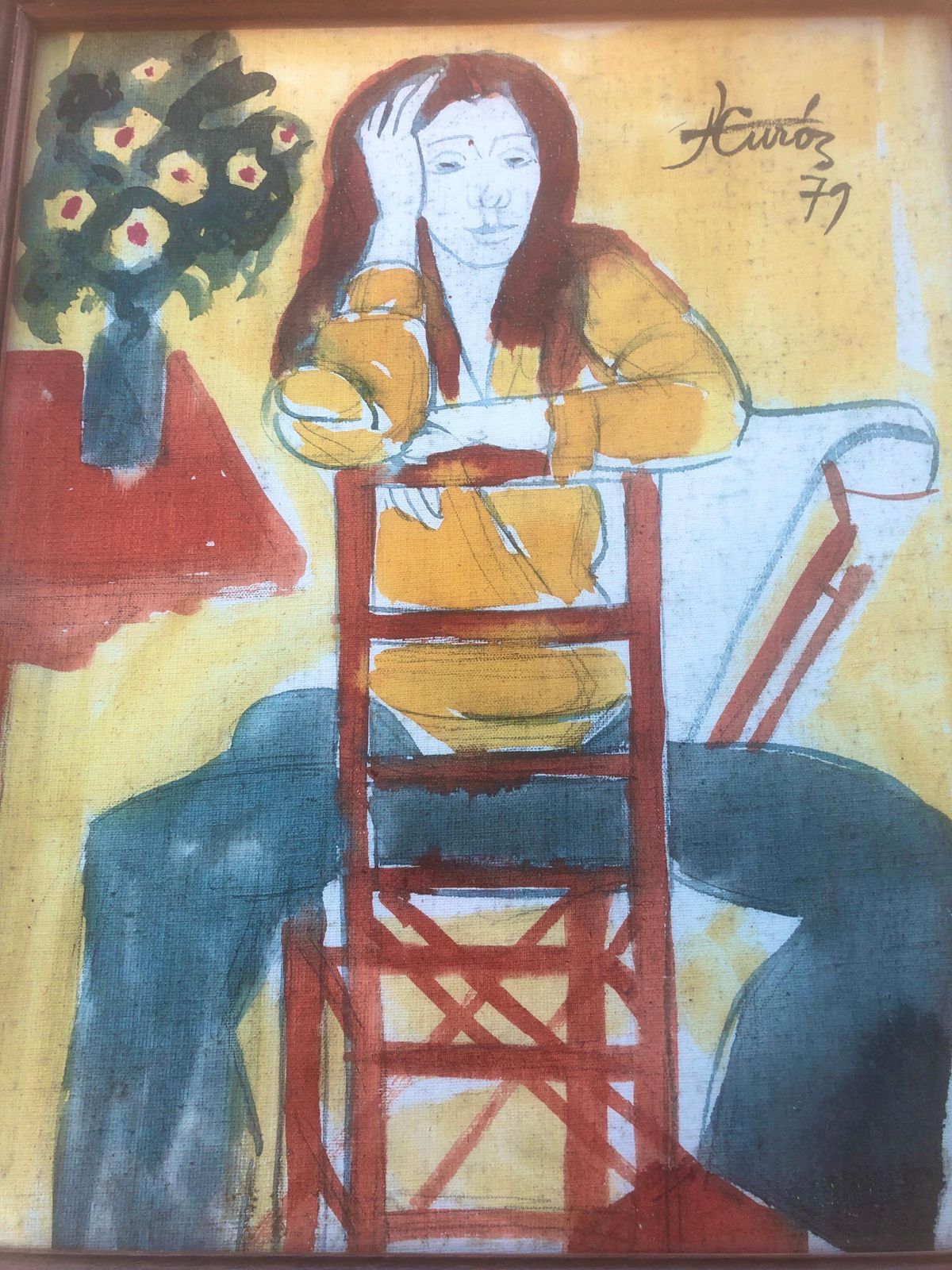 Portrait d'une femme assise, école de Barcelone, Jordi Curos, moderne fauvist espagnol, 1979 photo buy
