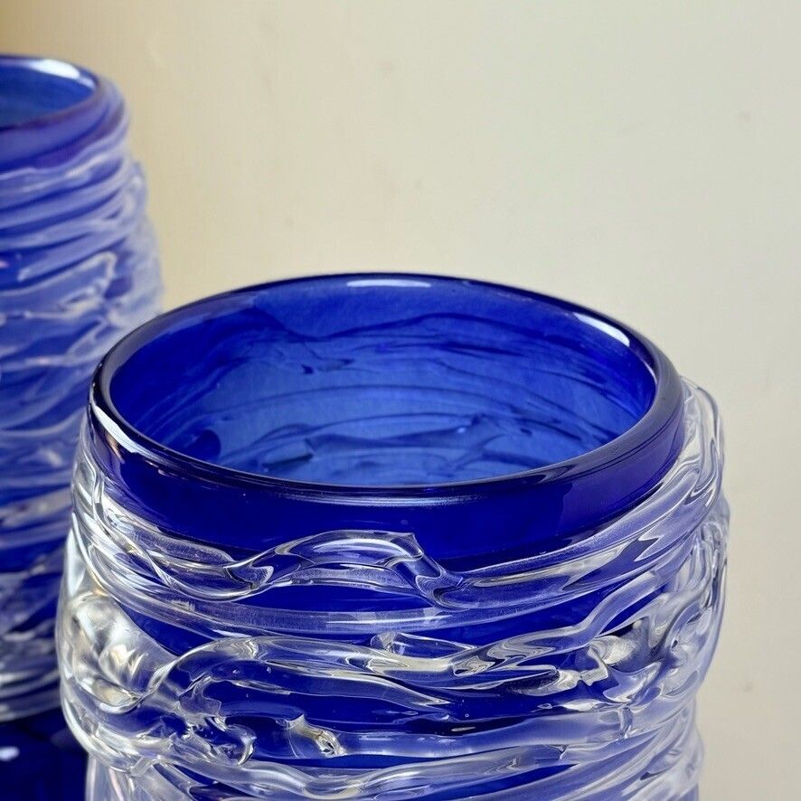 Paar blauwe Murano glazen tafellampen, eind 20e eeuw photo buy