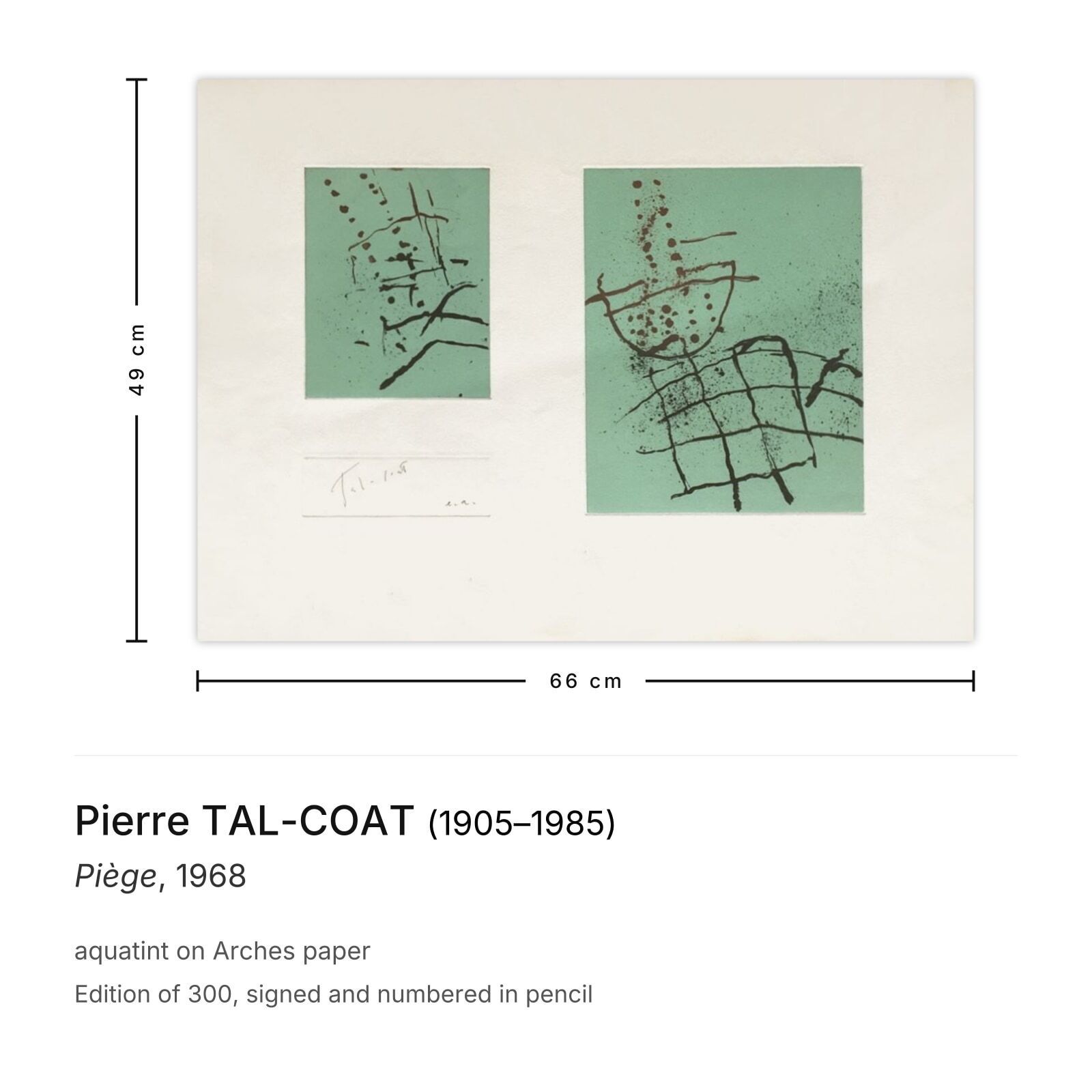 Aquatinte signée Pierre Tal Coat, Piège, 1968 photo furniture