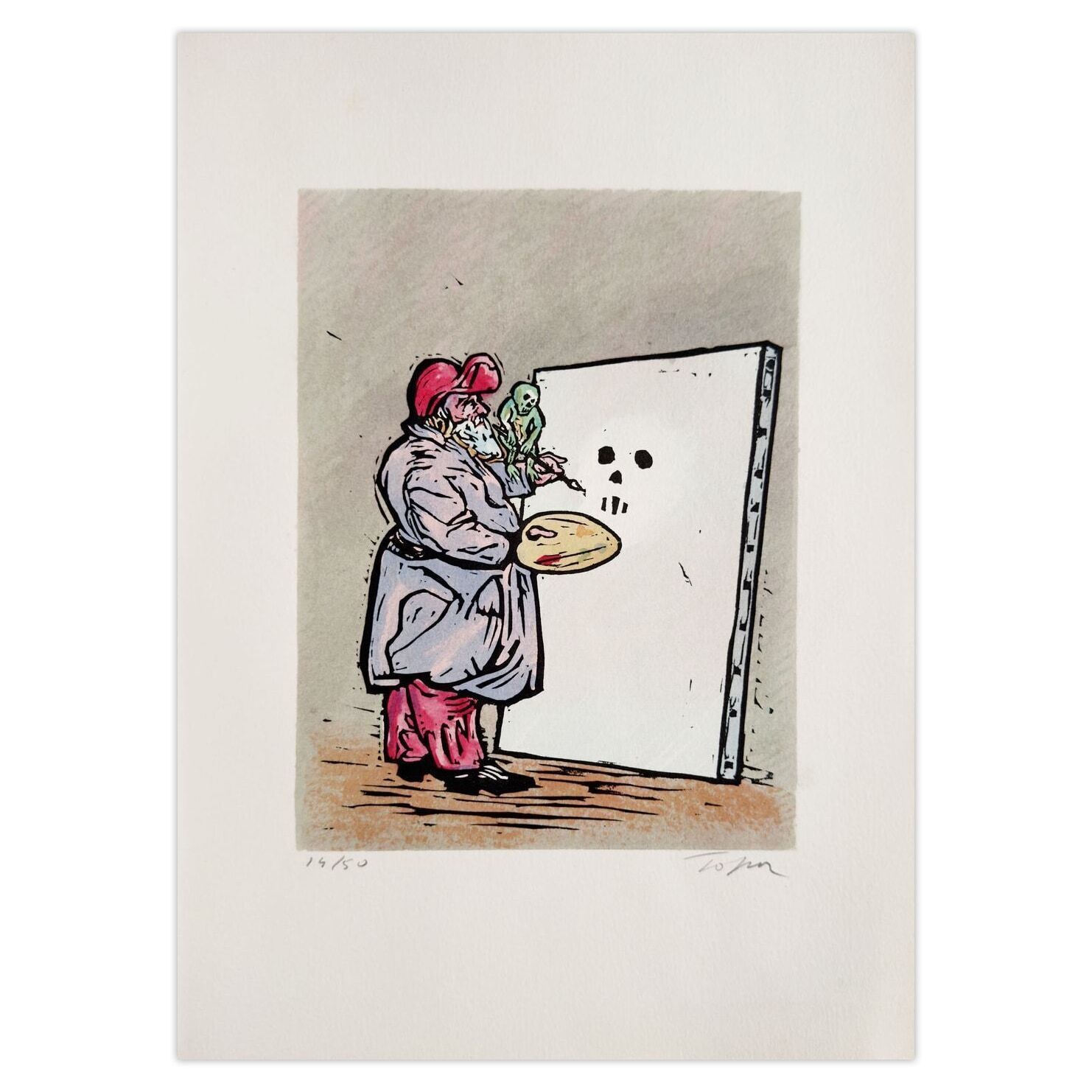 Roland Topor Signed Linocut Les Mémoires D'un Vieux Con II 1975
