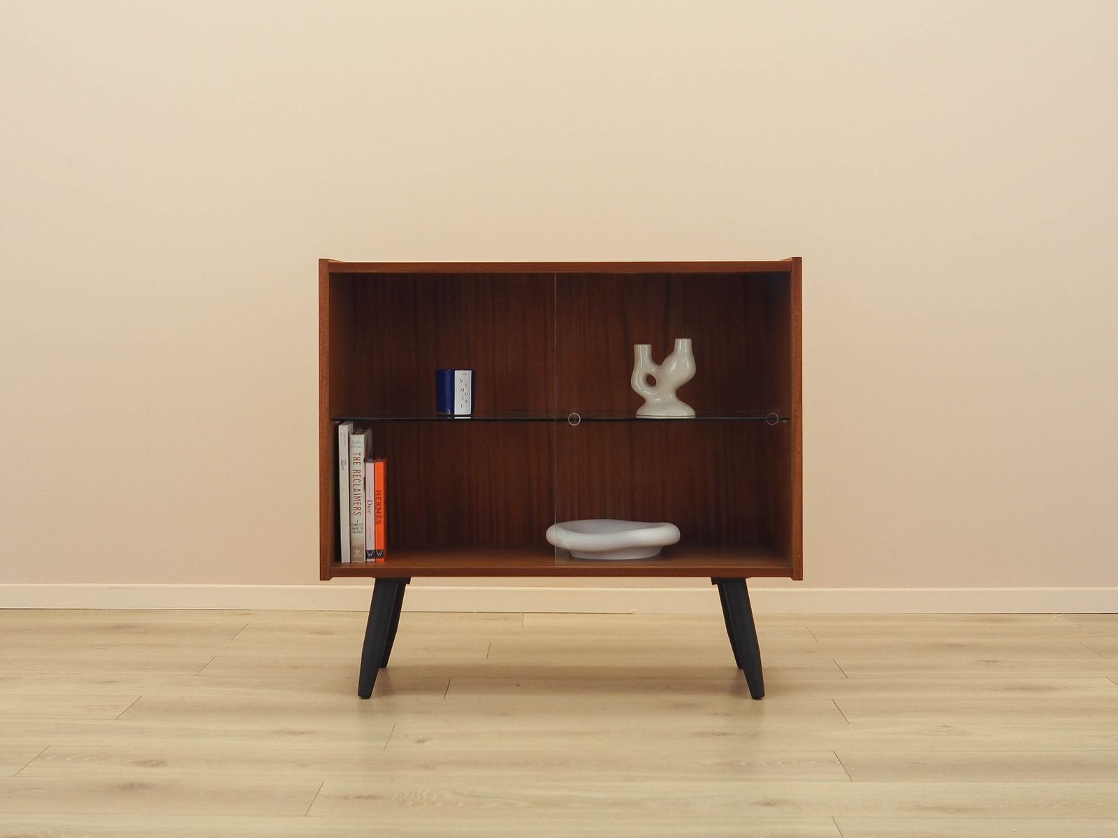 Danish Display Cabinet With Sliding Glass Doors, Mahogany Veneer, 1970s photo for sale