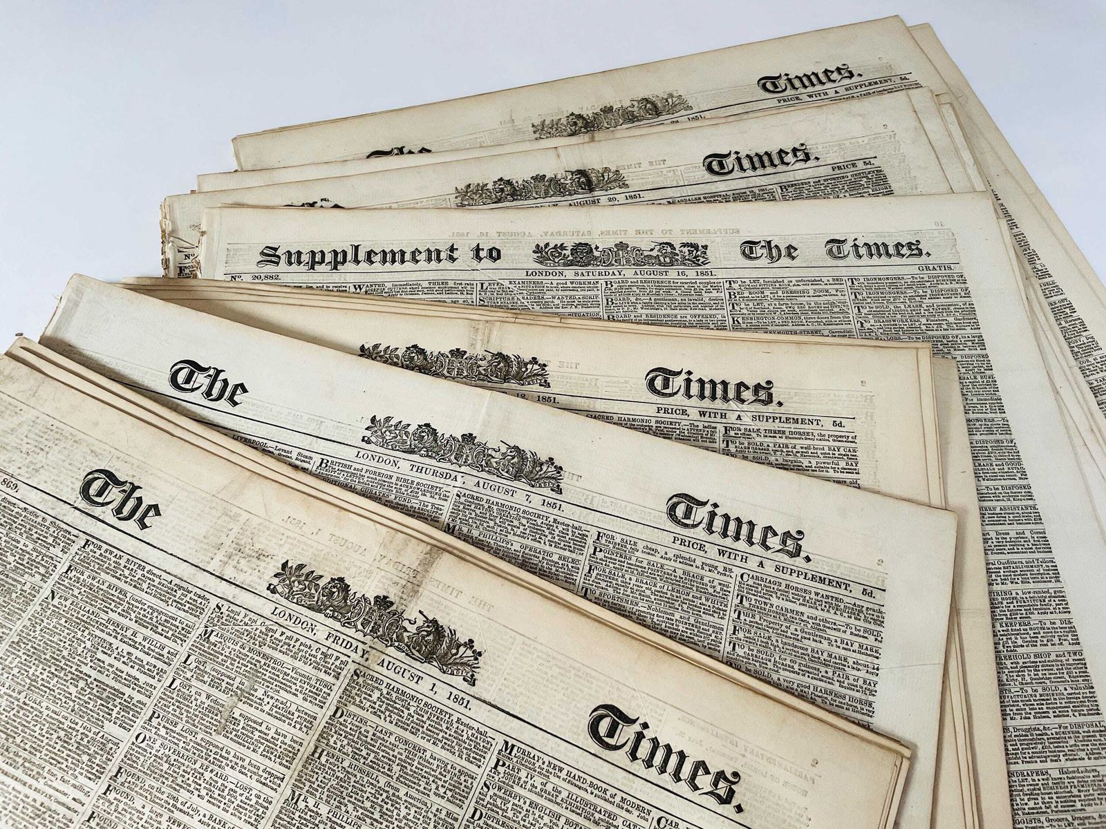 Original The Times Newspaper August 1851 Complete Month Run Victorian Daily Press & Supplements