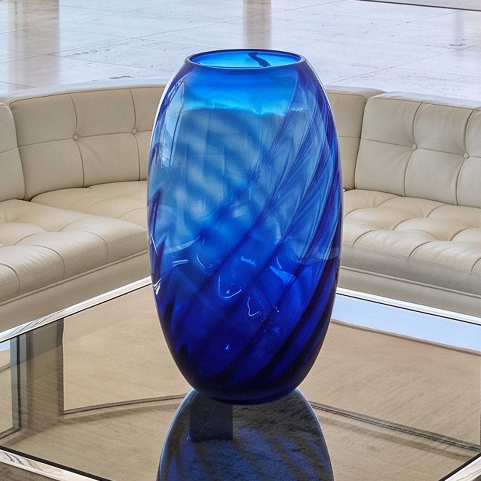 1970s Gorgeous Large Blue Vase By Ind. Vetraria Valdarnese. Made In Italy photo for sale