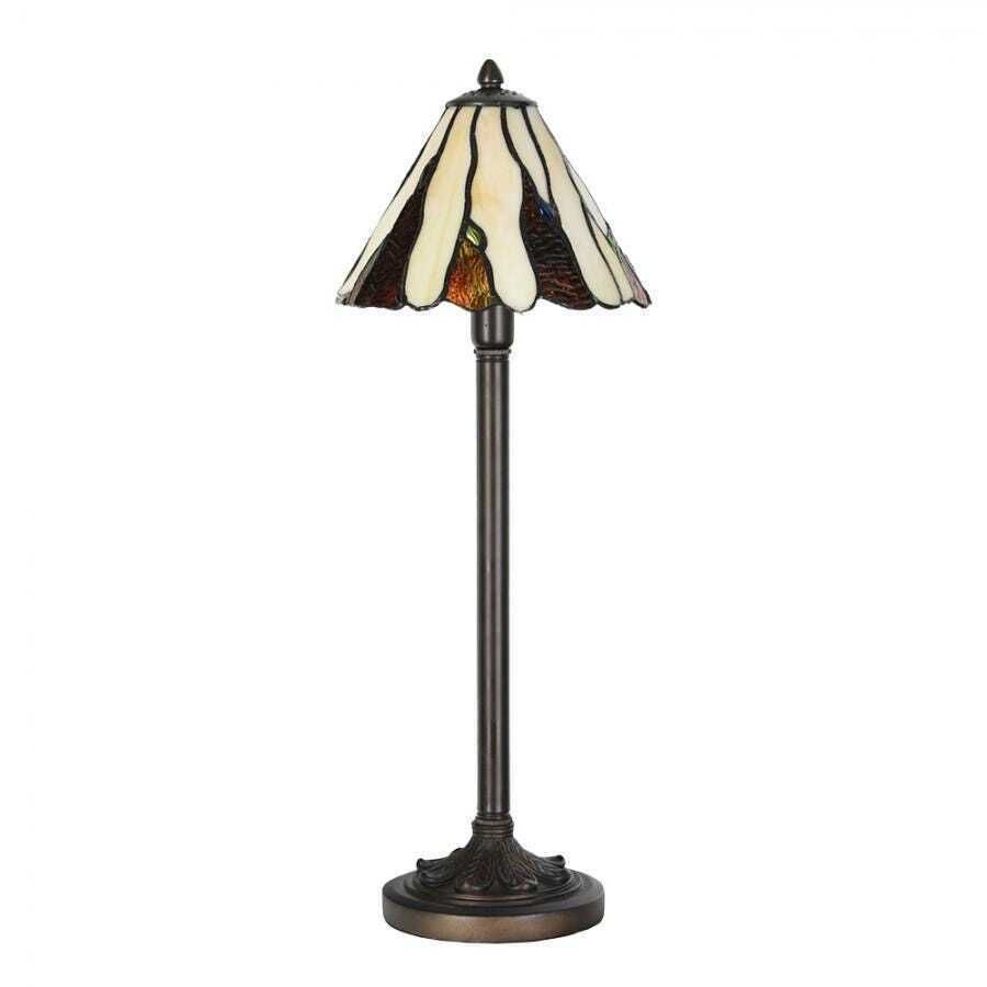 Elegante art deco Tiffany-stijl tafellamp, beige en bruin glas, 20 x 60 cm, klassieke verlichting voor thuis photo for sale
