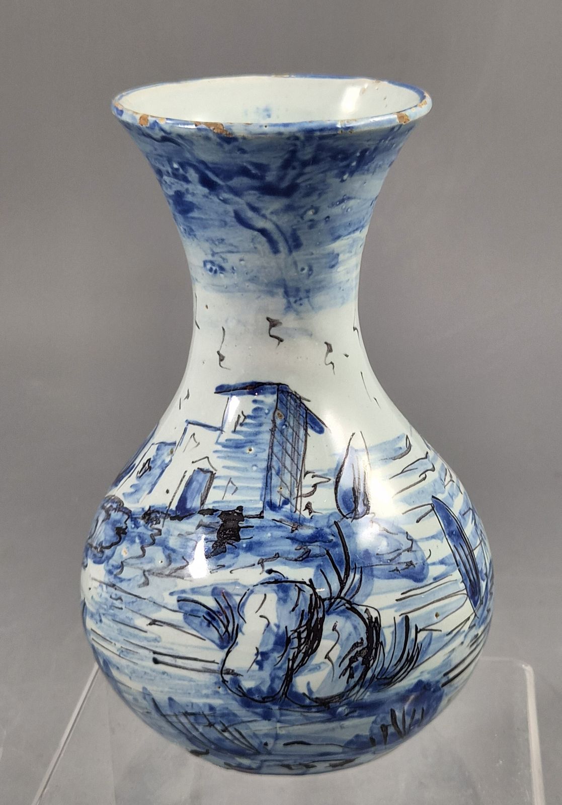 Antiek Cantagalli blauw-wit maiolica vaasje in Savona-stijl, Florence, ca. 1884 photo 300.0