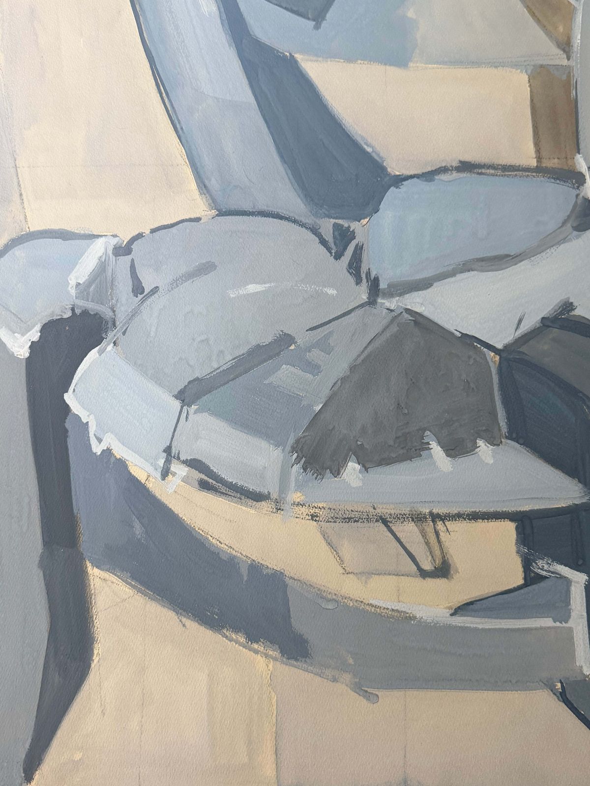 Fauteuil bleu, intérieur moderniste cubiste français, gouache, années 1950 photo vinterior
