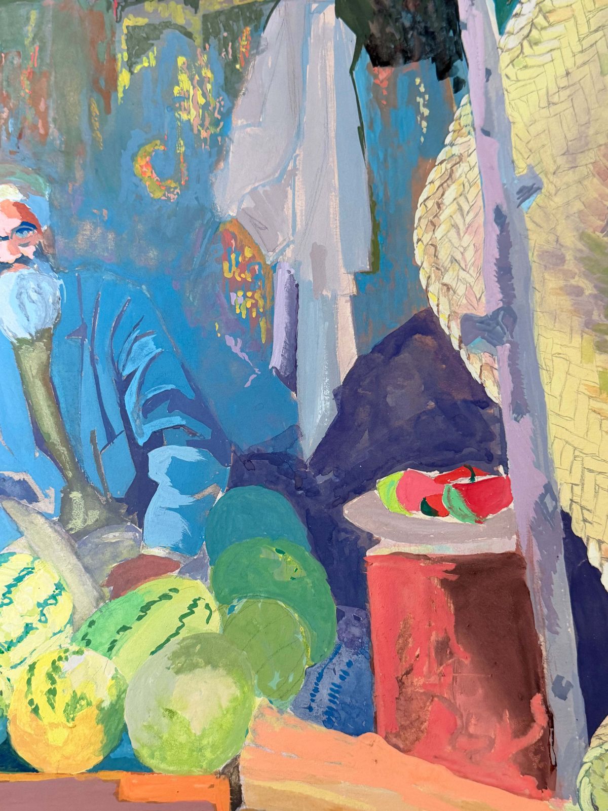 Vendeur de pastèques au marché marocain, gouache moderniste française, années 1950 photo buy