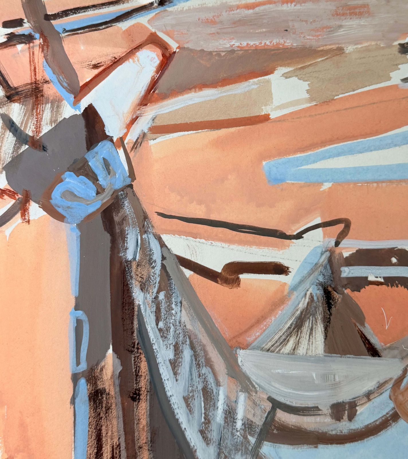 Figure cubiste dans un marché abstrait, gouache moderniste française, années 1950 photo for sale