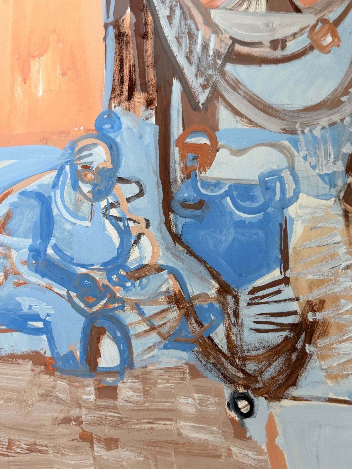 Figure cubiste dans un marché abstrait, gouache moderniste française, années 1950 photo vinterior