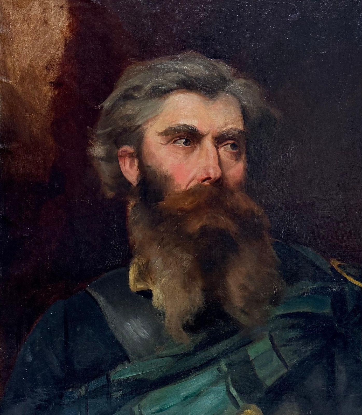 Portrait Of A Bearded Gentleman In Green 19th Century French Oil Painting photo furniture
