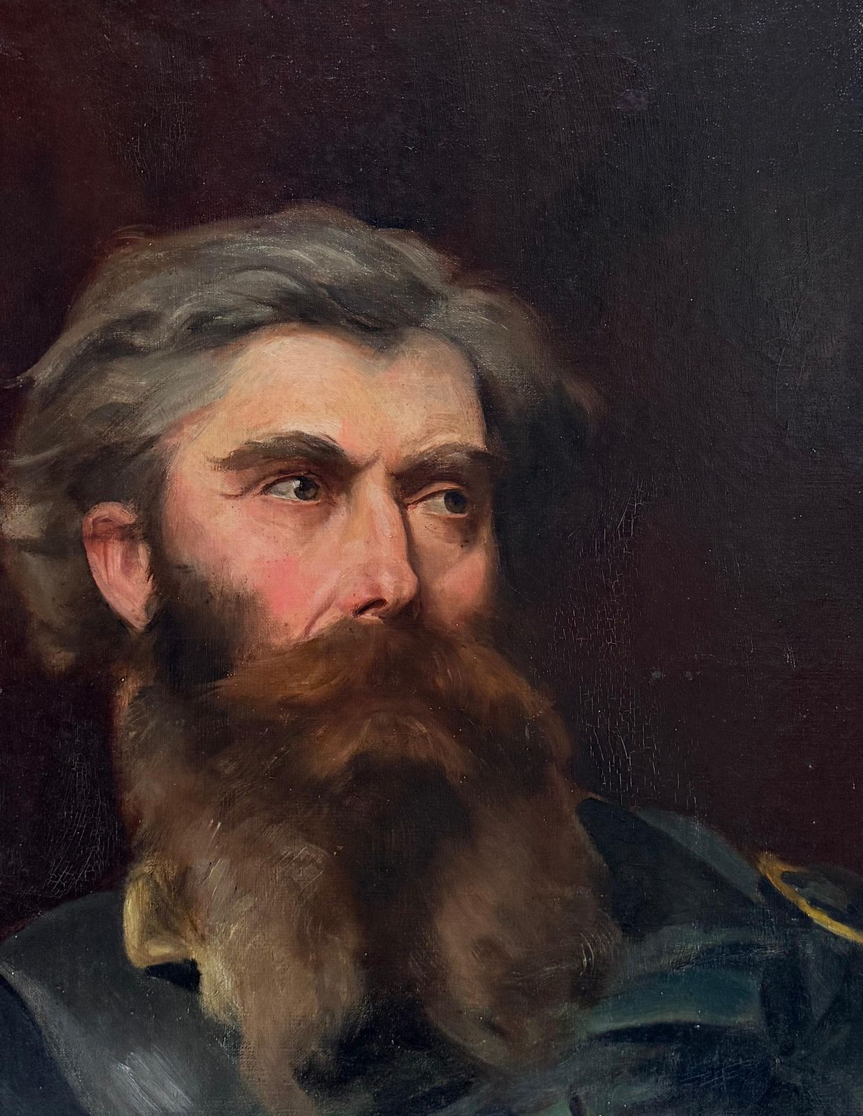 Portrait d'un gentleman barbu en vert, peinture à l'huile française du XIXe siècle photo for sale