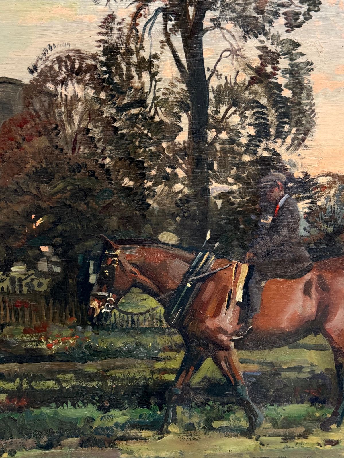 Gentleman à cheval près d'une église de village, peinture équestre britannique à l'huile photo 1423.0