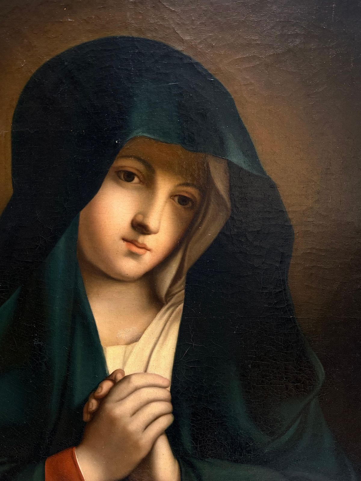Fine Antique Italian Old Master Oil Painting Madonna Of Sorrows photo for sale