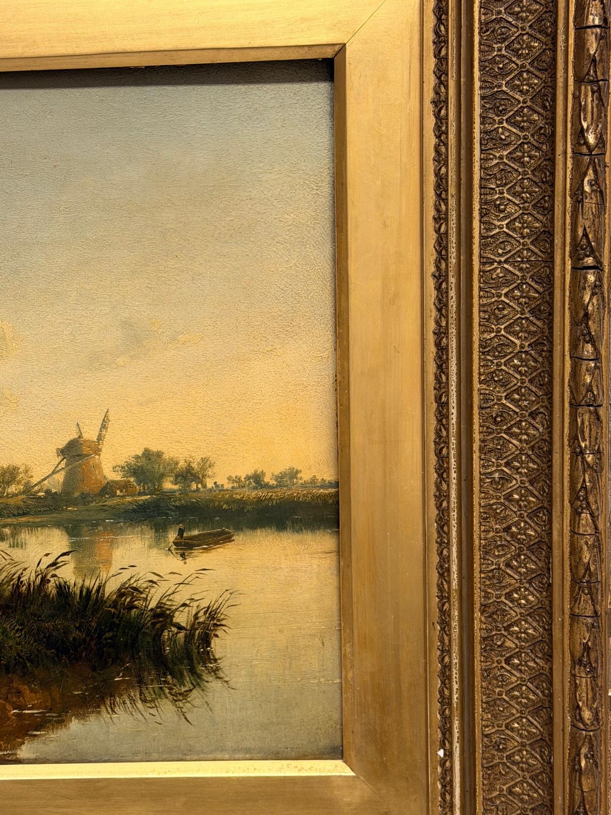 Paysage victorien britannique, bétail et jeune fille au bord d'un étang, coucher de soleil doré photo vintage