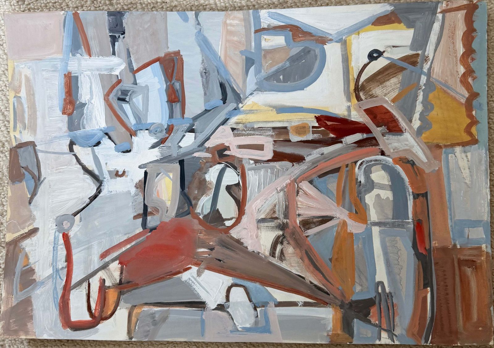 1950's Abstract Cityscape French Modernist Architectural Gouache Painting photo furniture