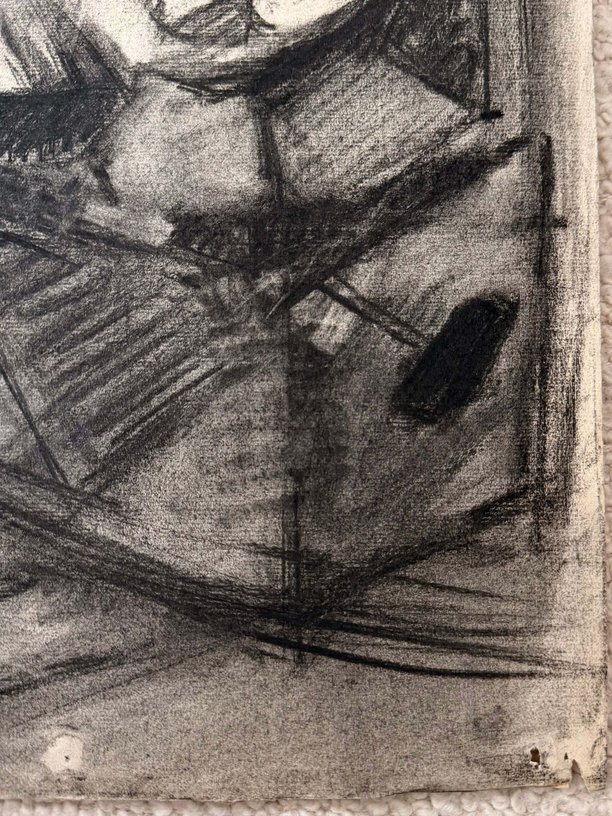 Cubist Reclining Male Nude In An Interior French Modernist Charcoal Drawing photo for sale