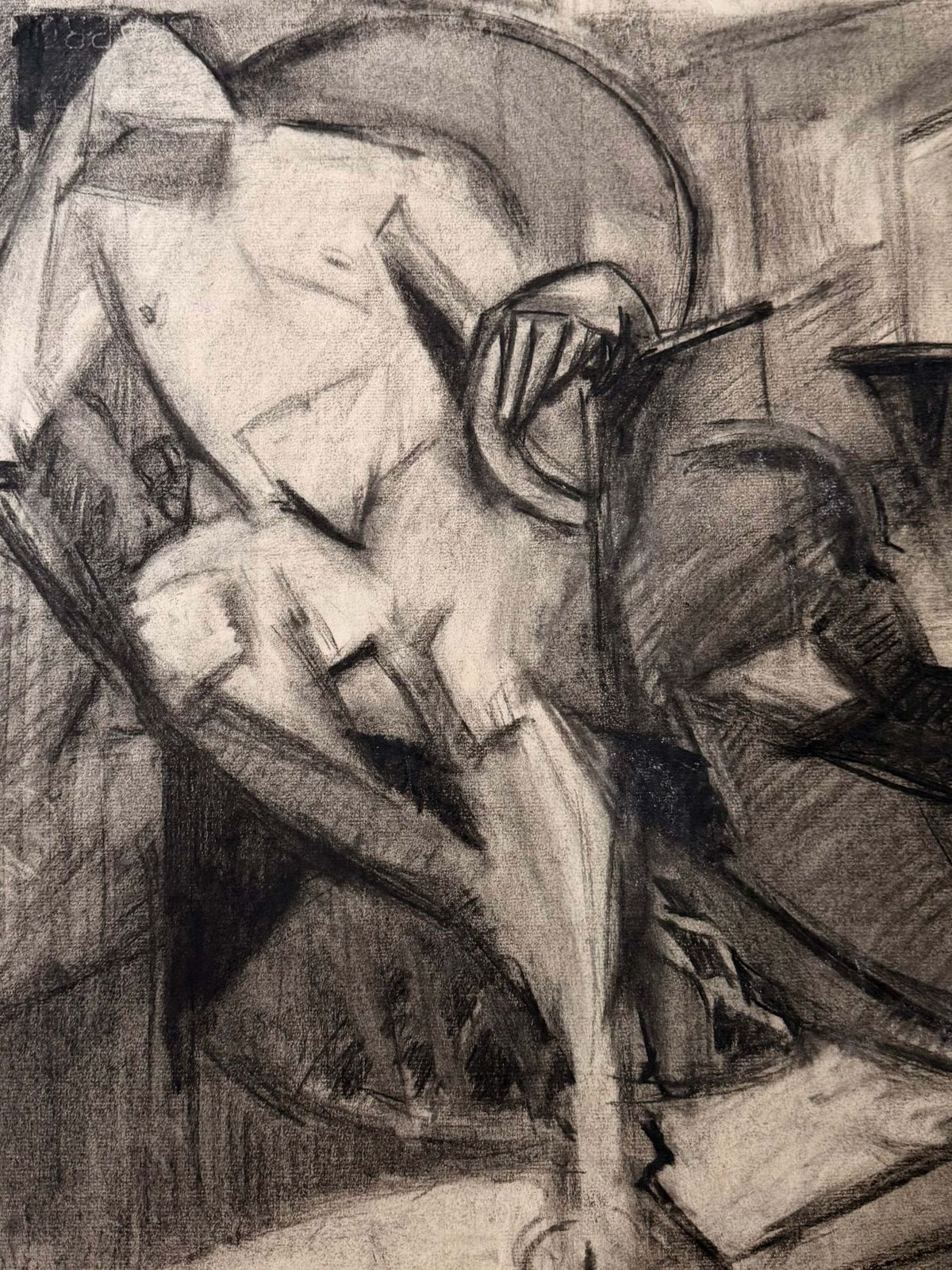 Cubist Reclining Male Nude In An Interior French Modernist Charcoal Drawing photo Art