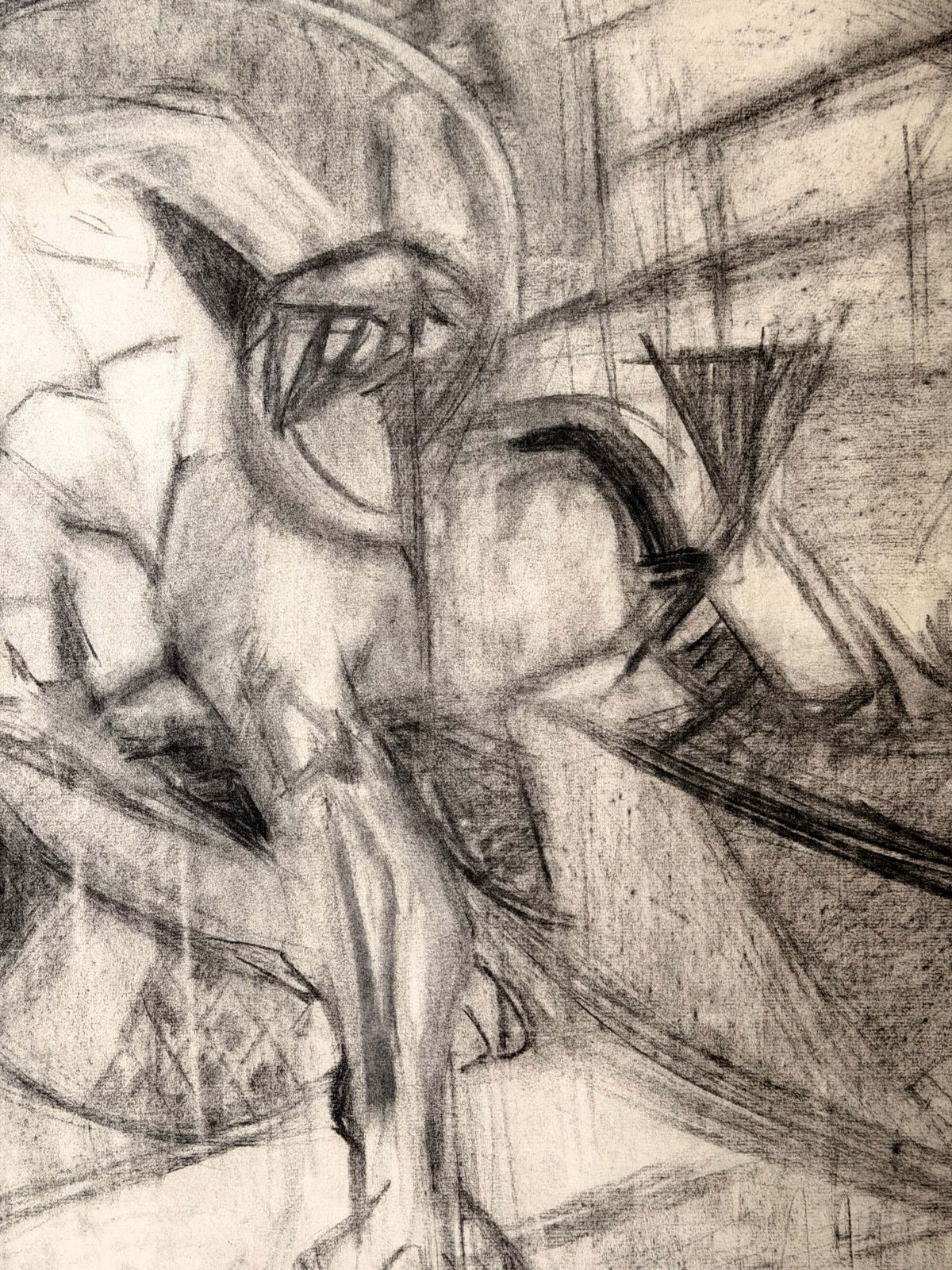 Nu masculin allongé cubiste dans un intérieur, dessin au fusain moderniste français photo Art