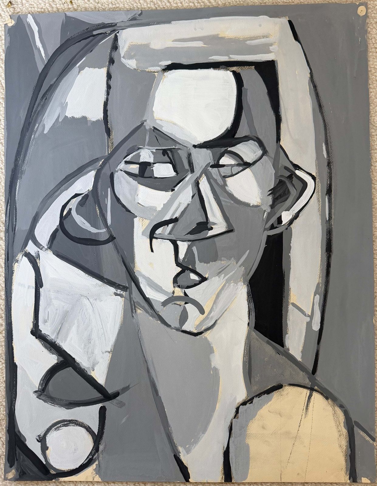 Figure féminine assise, turquoise, cubiste, gouache moderniste française photo furniture