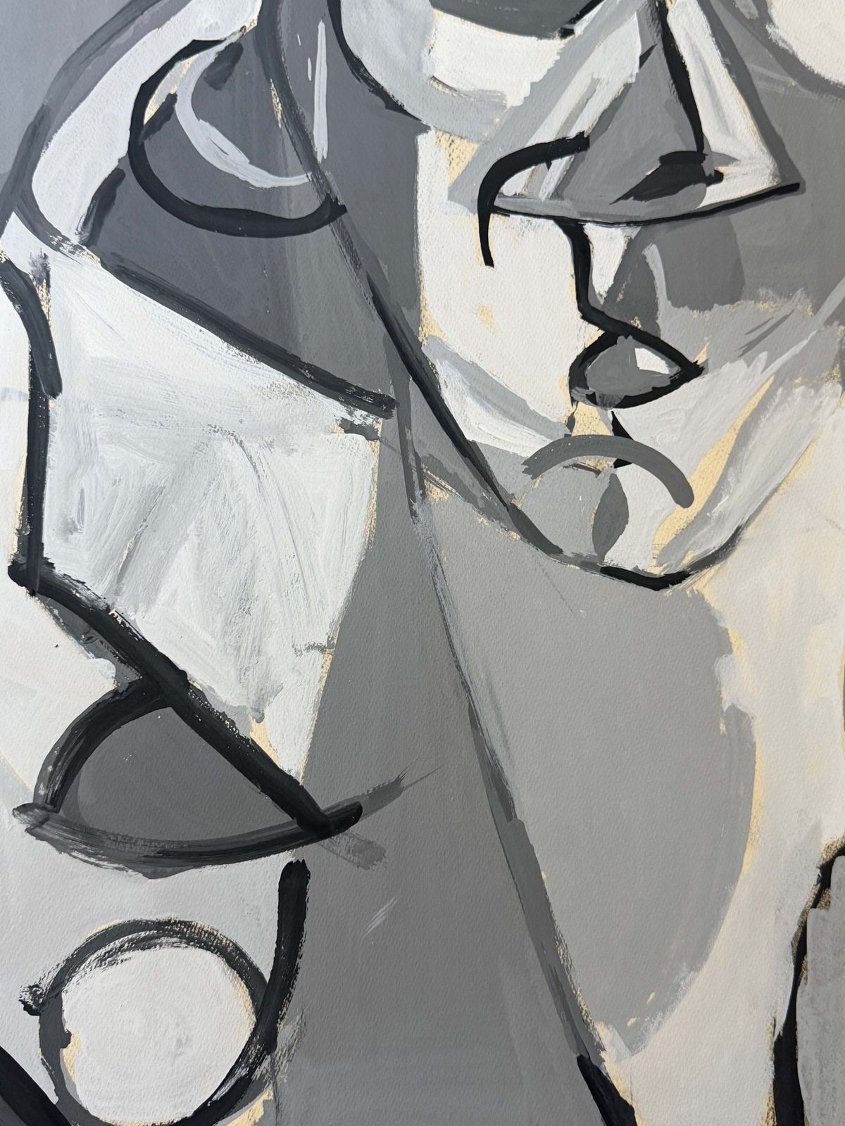 Figure féminine assise, turquoise, cubiste, gouache moderniste française photo vinterior