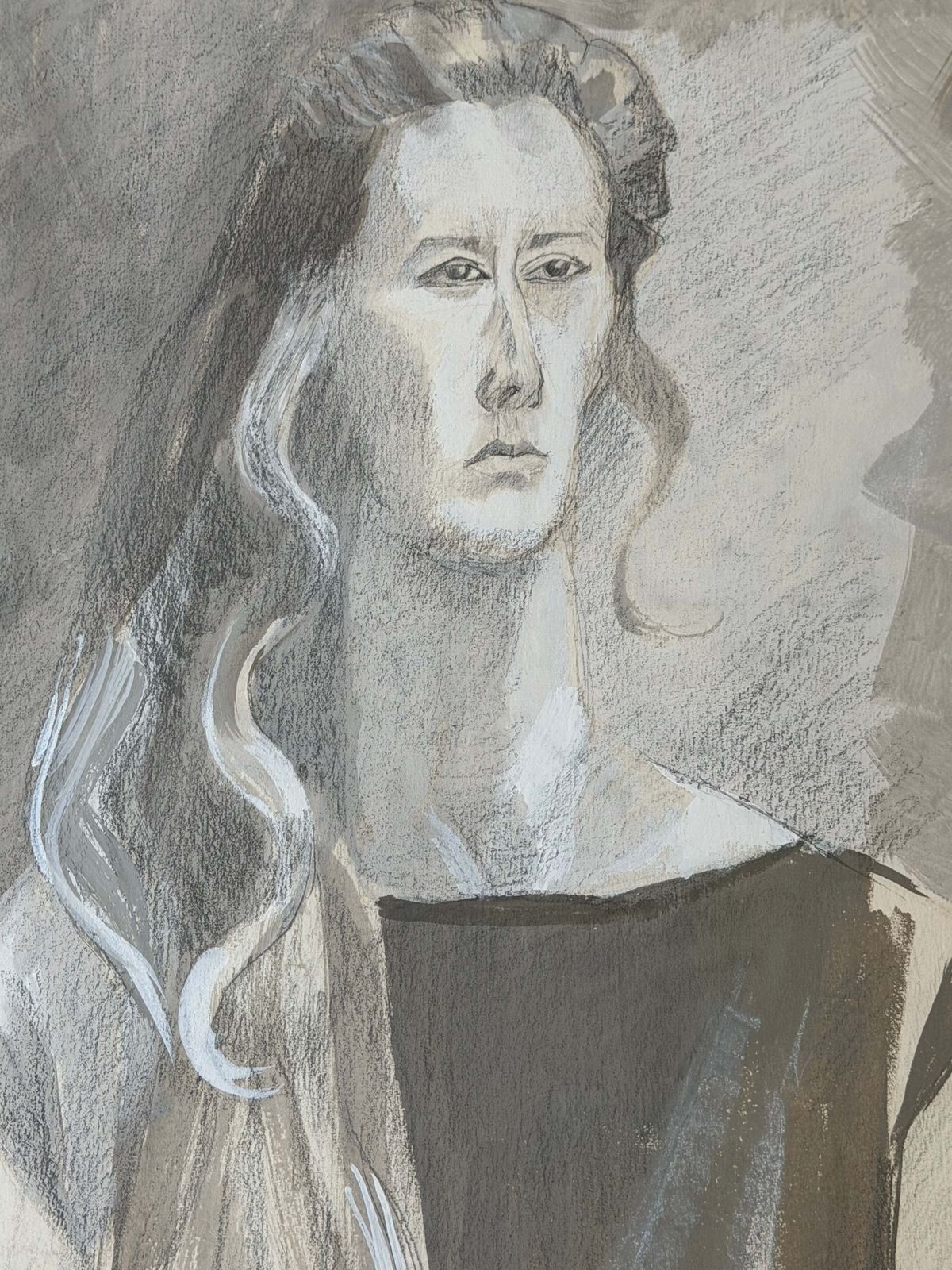Femme assise aux longs cheveux, portrait monochrome moderniste français photo Art