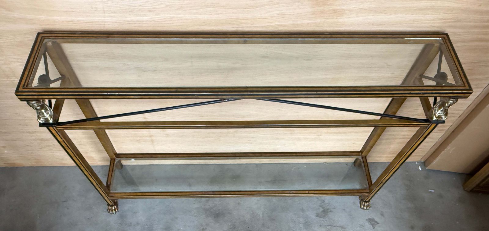 Console néoclassique en laiton, acier et verre dans le style Maison Jansen, France, vers 1960 photo vinterior
