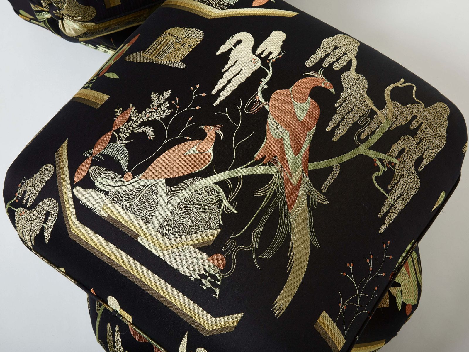 Jacques Charpentier For Maison Jansen Pair Of Ottomans Silk Upholstery 1970s photo Furniture