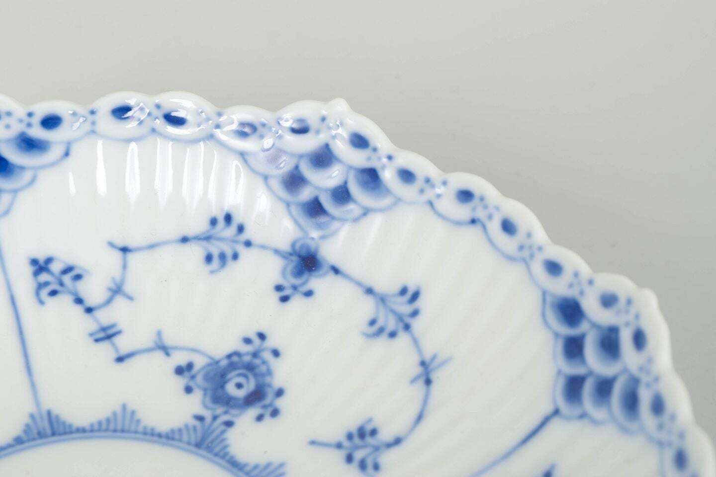 Royal Copenhagen, Blue Fluted Half Lace. Low Porcelain Bowl On Foot. 1965 photo for sale
