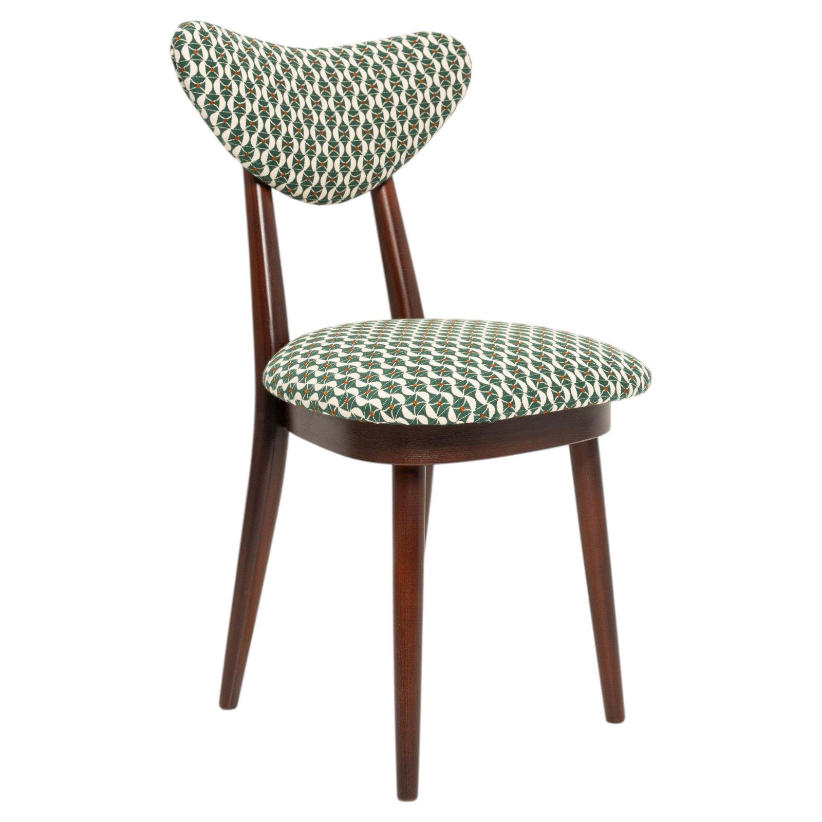 Mid Century Heart Chair, White And Green Art Deco Jacquard, Europe, 1960s
