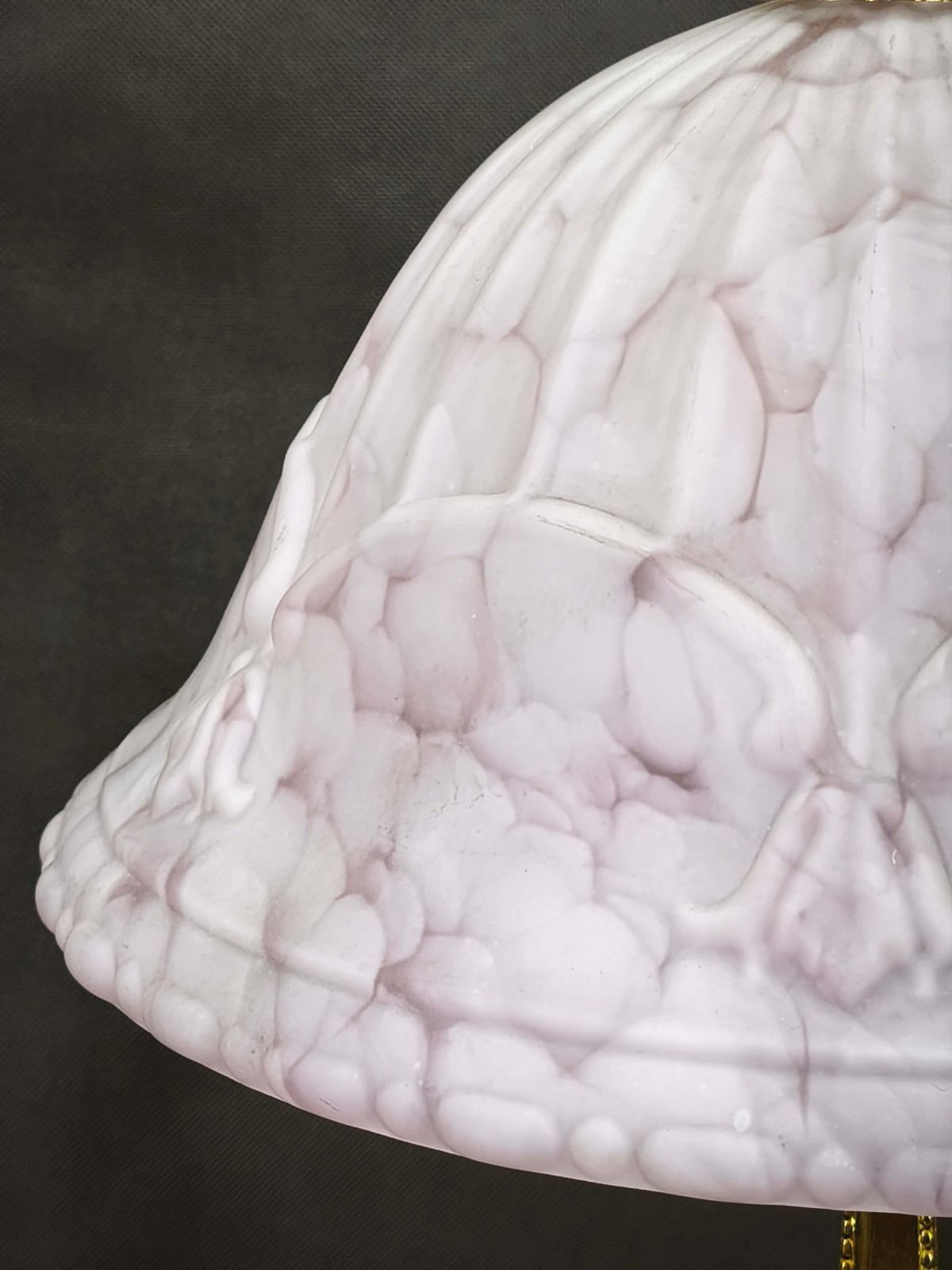 French Art Nouveau Brass, Marble And Opaline Glass Table Lamp, 1920s photo vintage