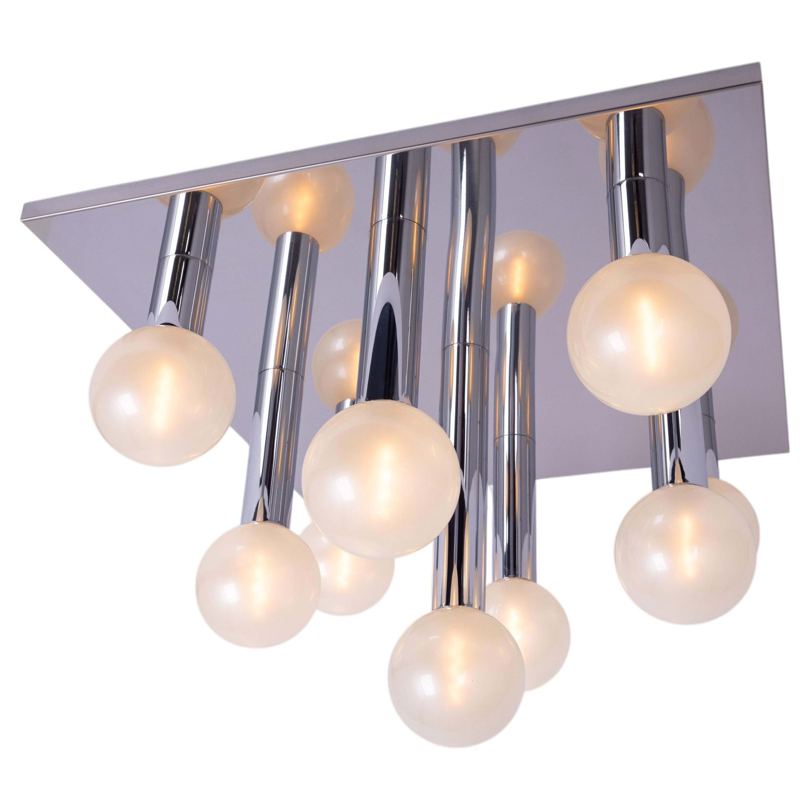 2 X Large Flushmount, Design Motoko Ishii, Chrome en Perlmut, Staff, jaren 1970