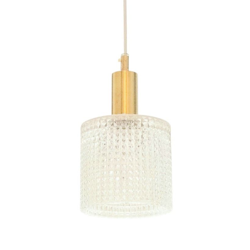 Mid-Century Scandinavische Kristalglazen Hanglamp met Messing, Carl Fagerlund voor Orrefors, Zweden, jaren 1960