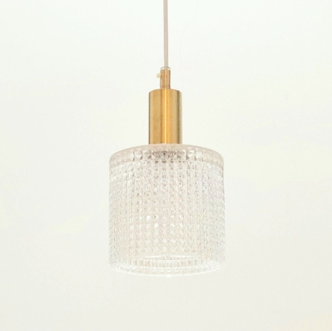 Suspension mid-century scandinave en cristal et laiton, par Carl Fagerlund pour Orrefors, Suède, années 1960 photo furniture