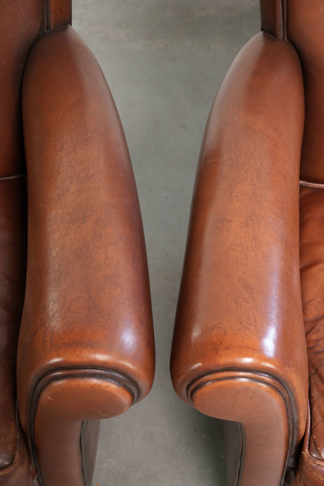 Nice Set Of 2 Comfortable Sheepskin Armchairs With A Timeless Look And Good Seating Comfort. photo vintage