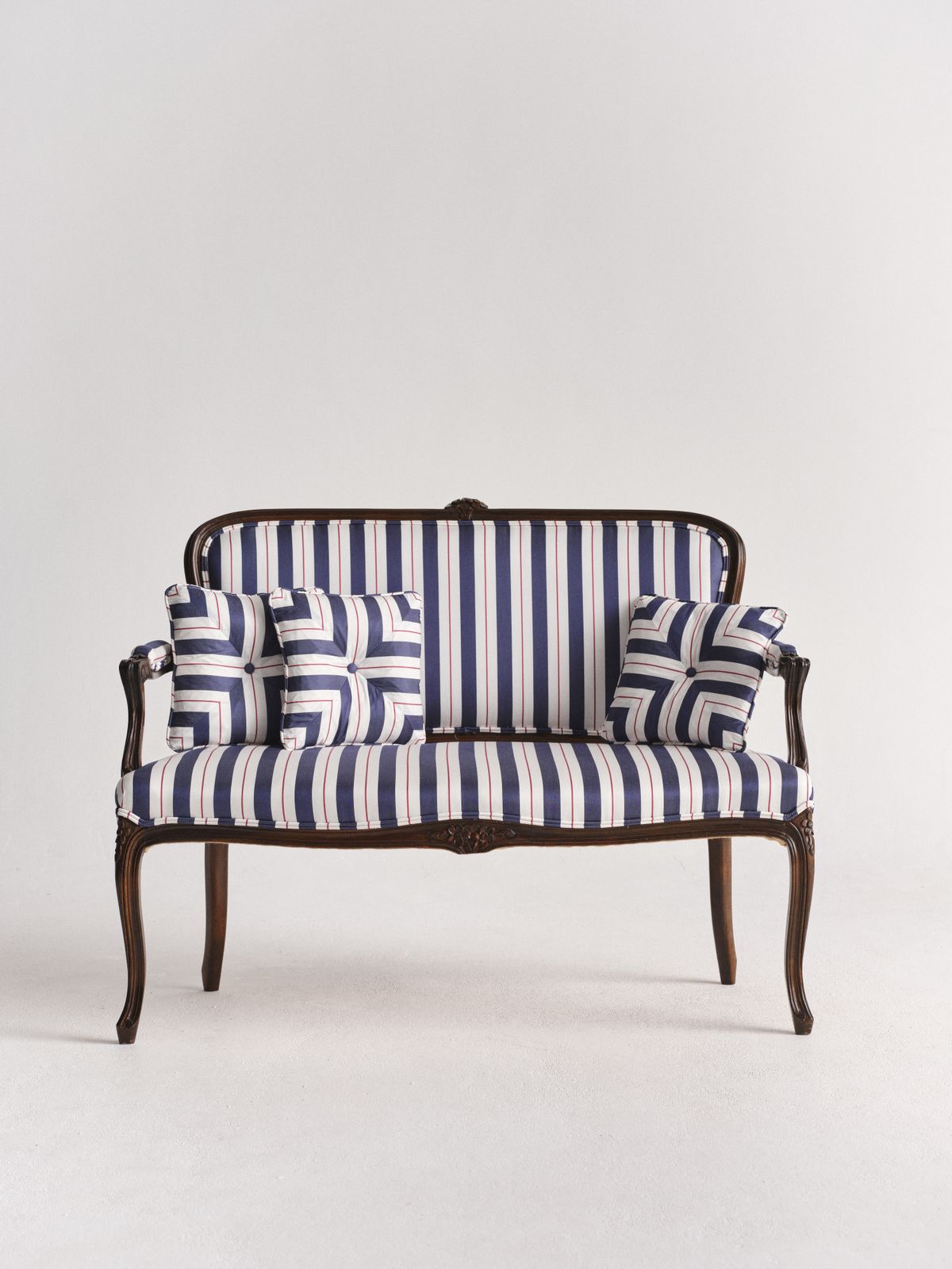 Small Mahogany Settee, Reimagined In With Nothing Underneath Striped Tencel™ Lyocell