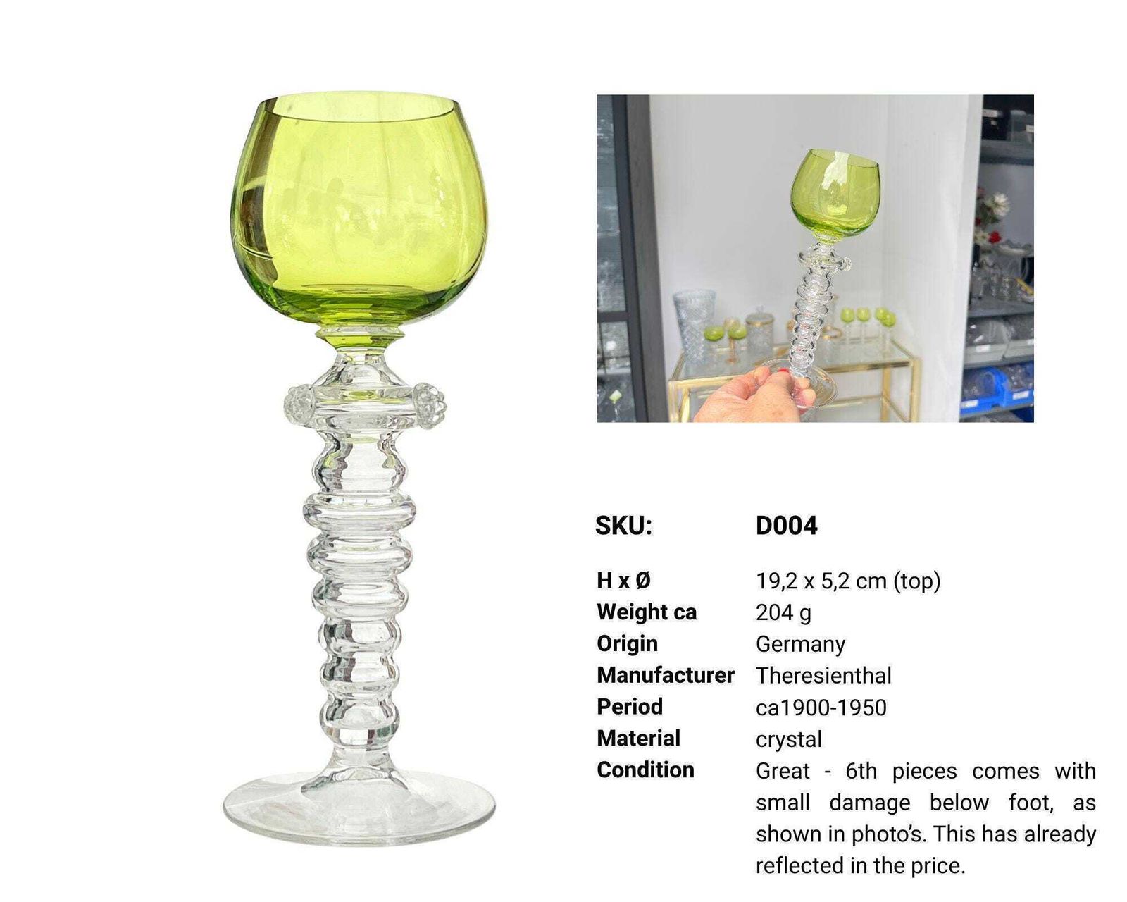 Roemer Glass Theresienthal | 6pcs Wine Glasses | Hollow Blown Voice photo 522.0