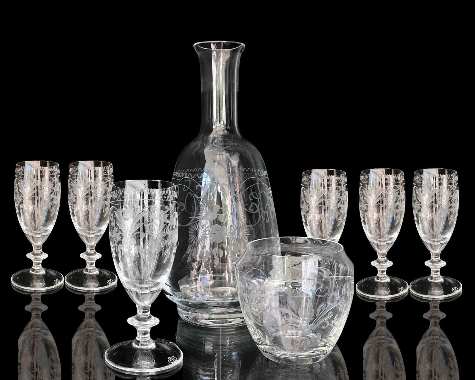 Theresienthal Decanter Set | Engraved Birds | 8pcs | Radgravur