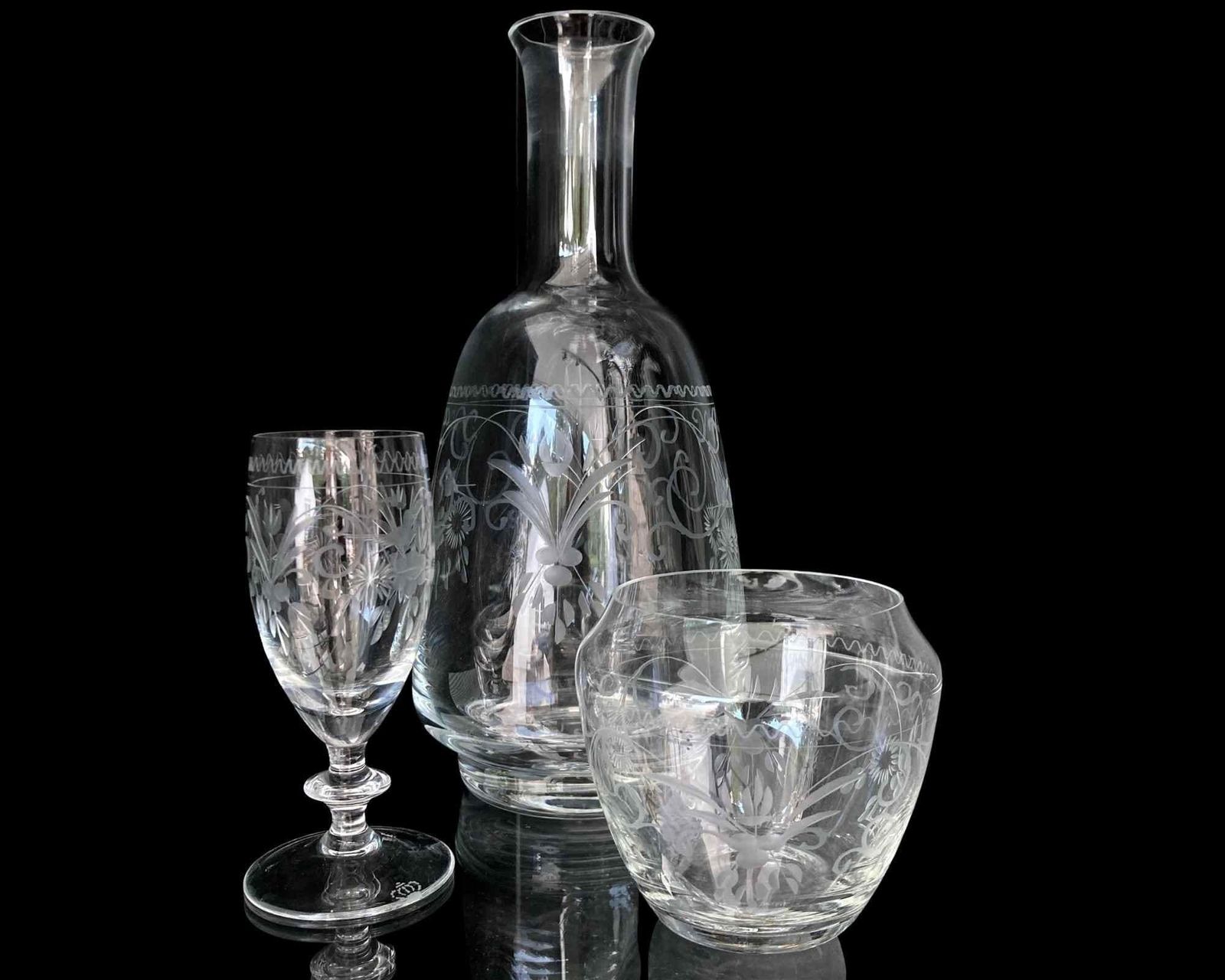 Service à carafe Theresienthal, oiseaux gravés, 8 pièces, Radgravur photo furniture